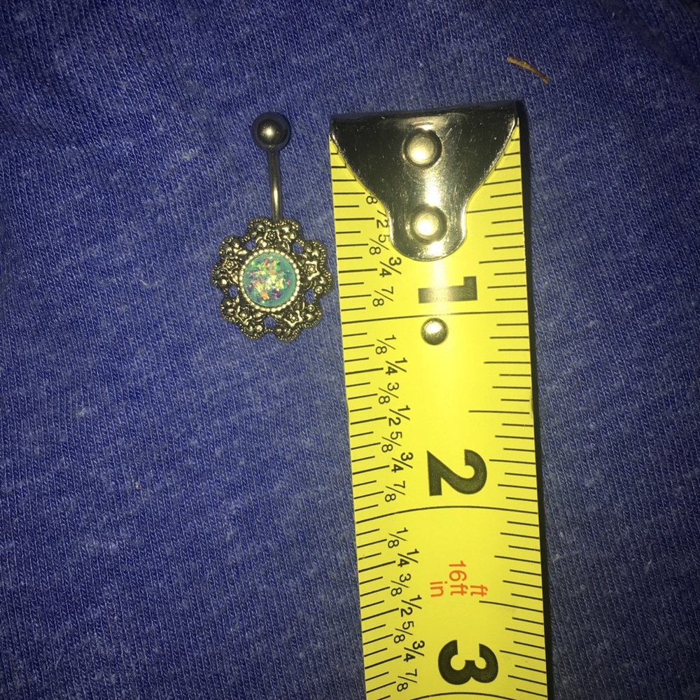 Blue Opal Surgical Steel Belly Button Ring